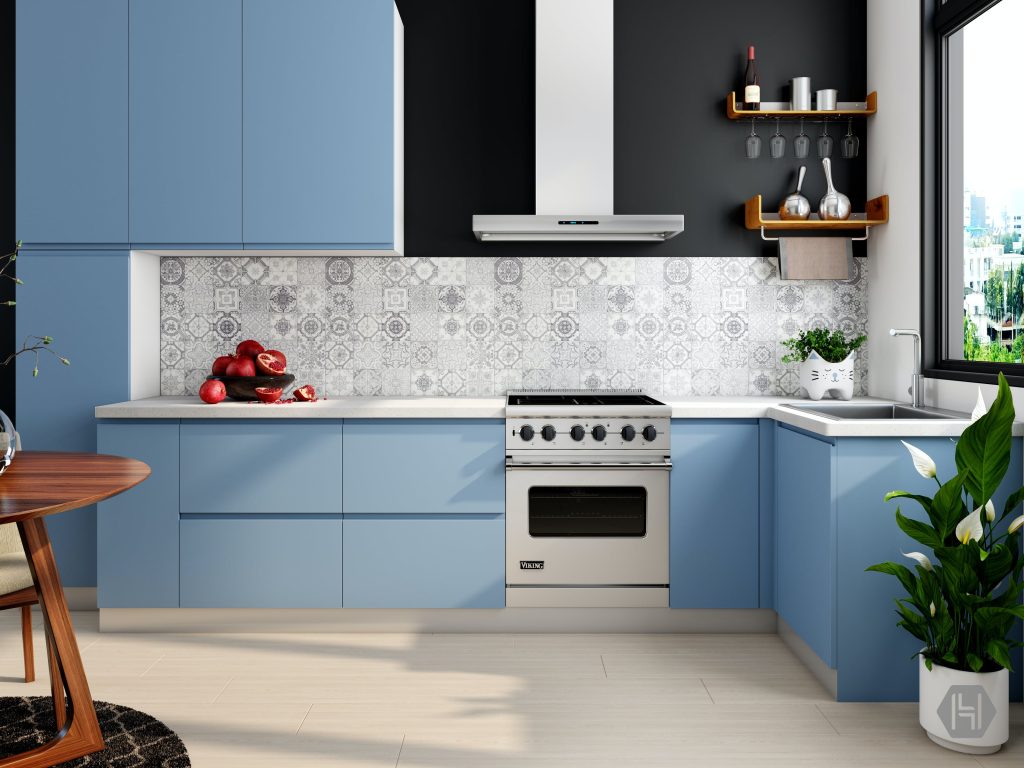 blue kitchen cupboards