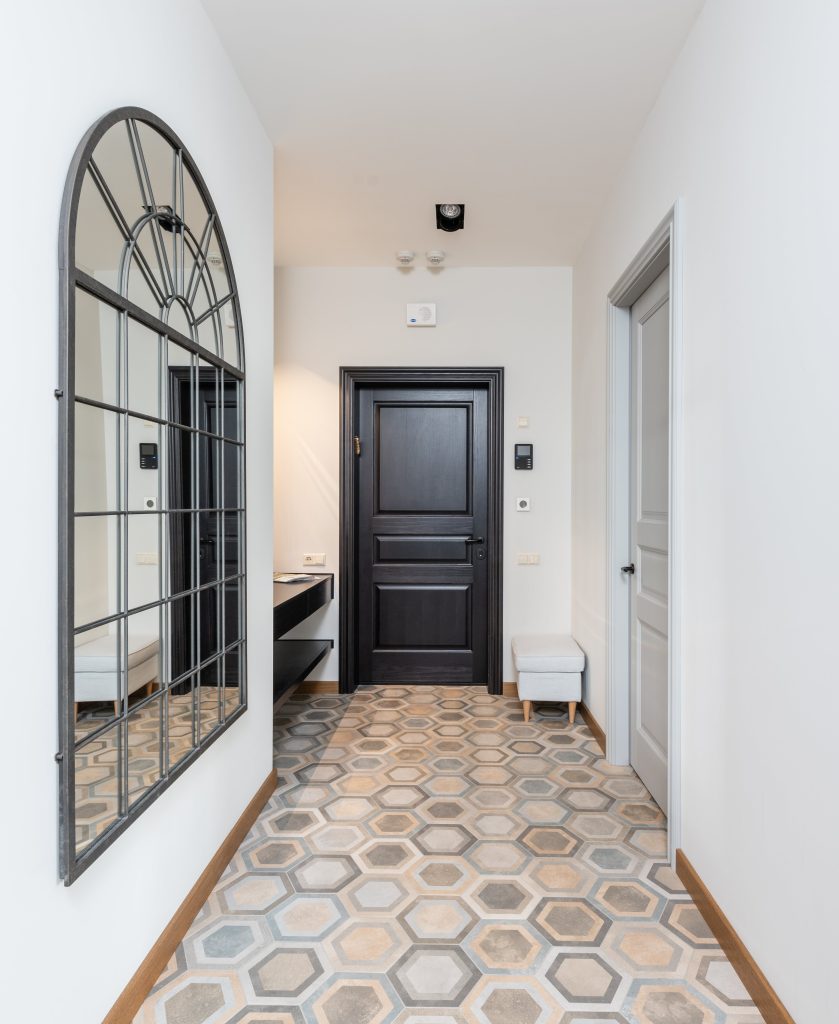 White Hallway with black doord