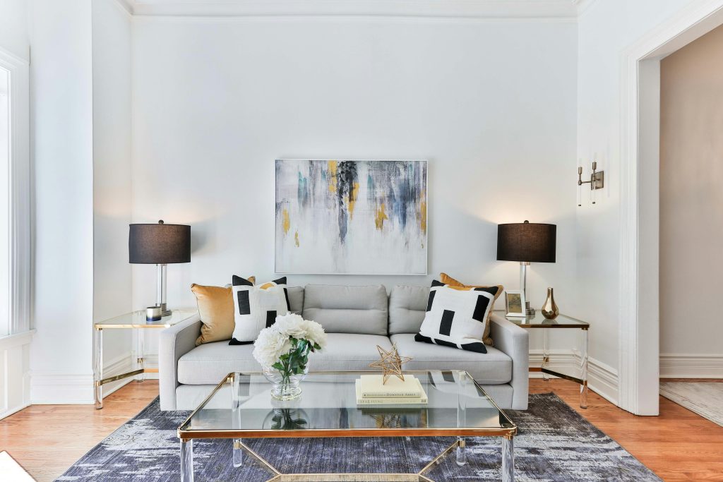 Sleek and stylish modern living room with clean lines, contemporary furniture, and a minimalist design, offering a sophisticated and on-trend atmosphere